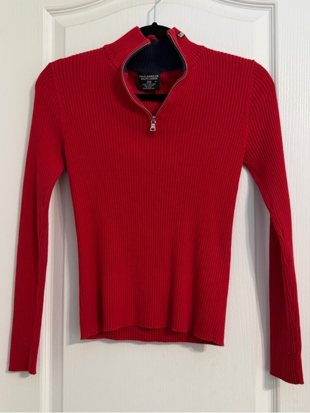 Vintage Ralph Lauren Polo Red Ribbed Quarter-Zip Sweater Top Sz M